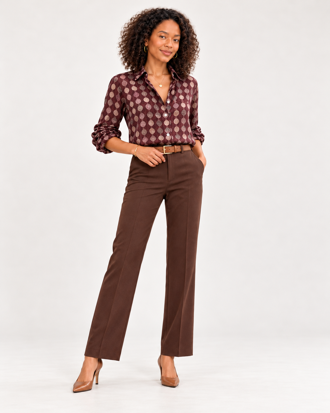Full Size Circle Pattern Long Sleeve Shirt Plus Size