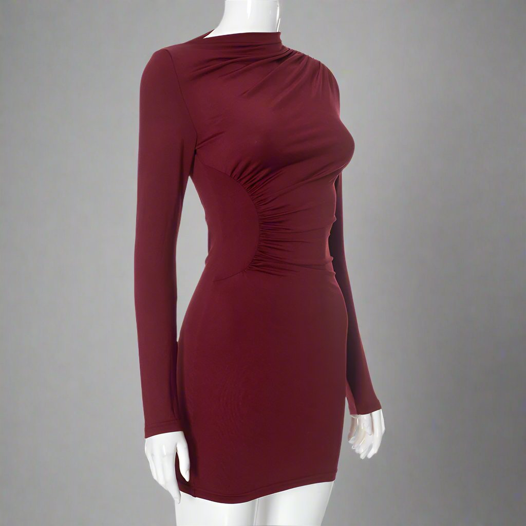 Chic long sleeved burgundy party dress