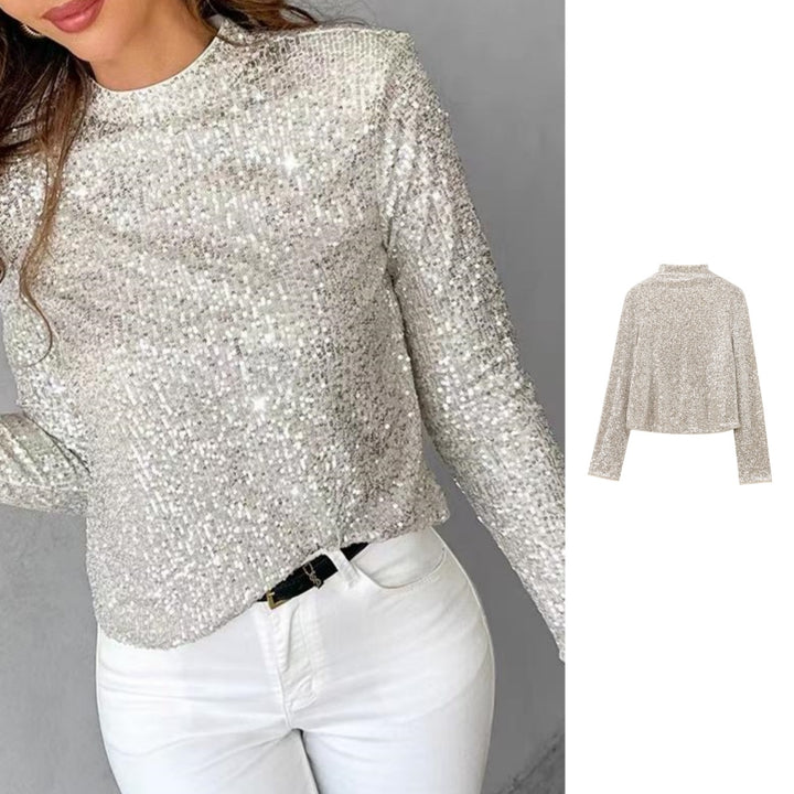 Silver Long sleeved sequin top