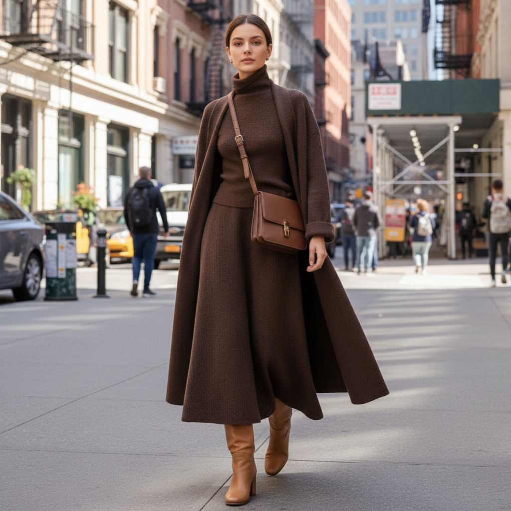 3 Piece Brown Knit Sweater Suit