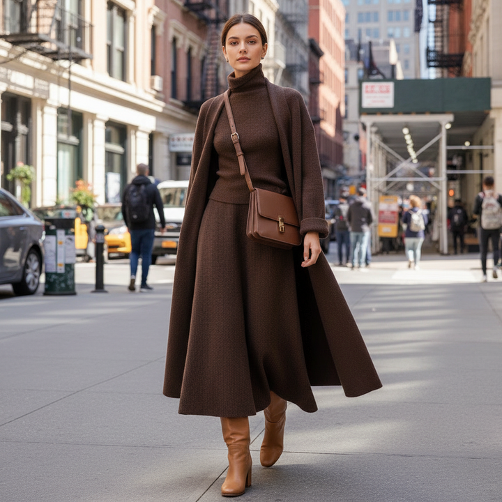 3 Piece Brown Knit Sweater Suit