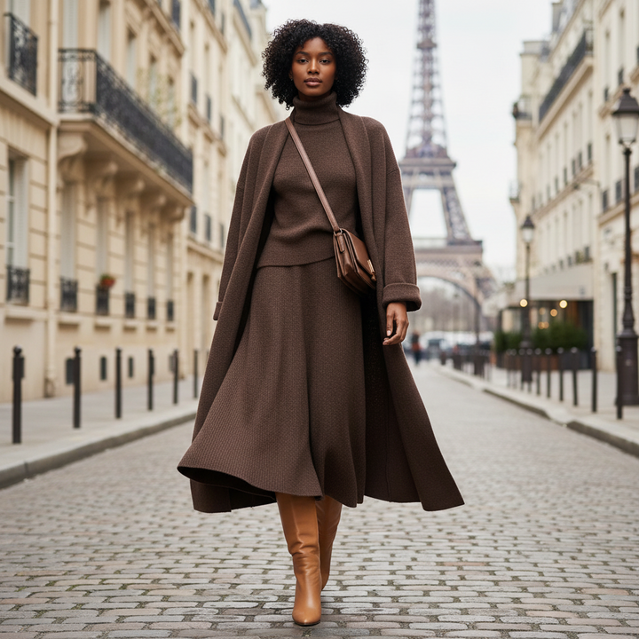 3 Piece Brown Knit Sweater Suit