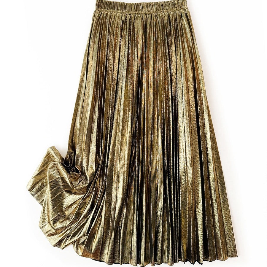 Metallic Pleated Maxi Skirt