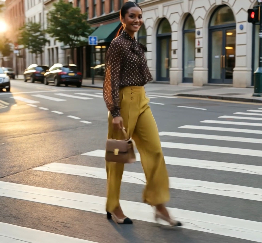 Wide-Leg Button-Decorated Pants