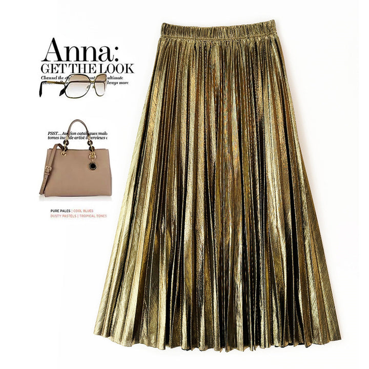 Metallic Pleated Maxi Skirt