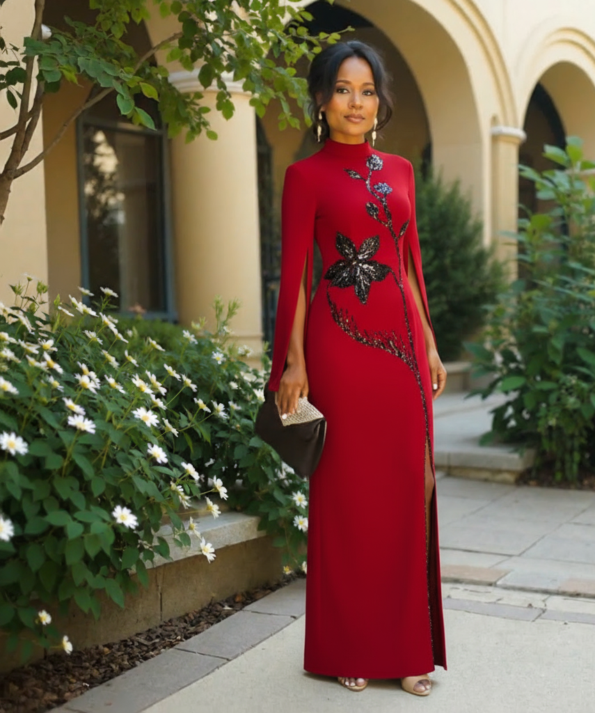 Red Sequin Embellished Maxi Dress