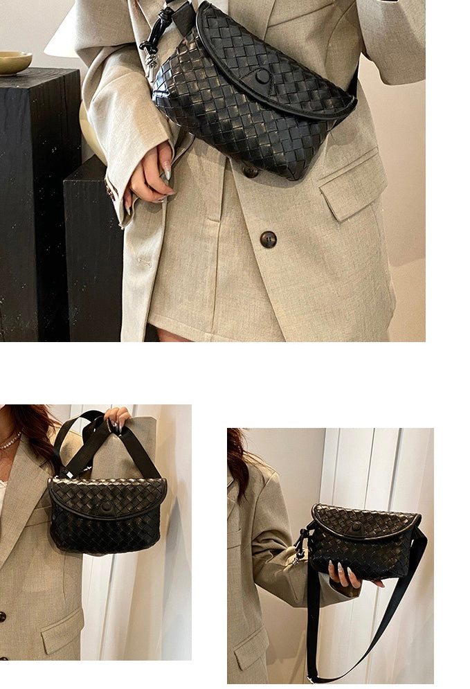 Black woven crossbody chest bag