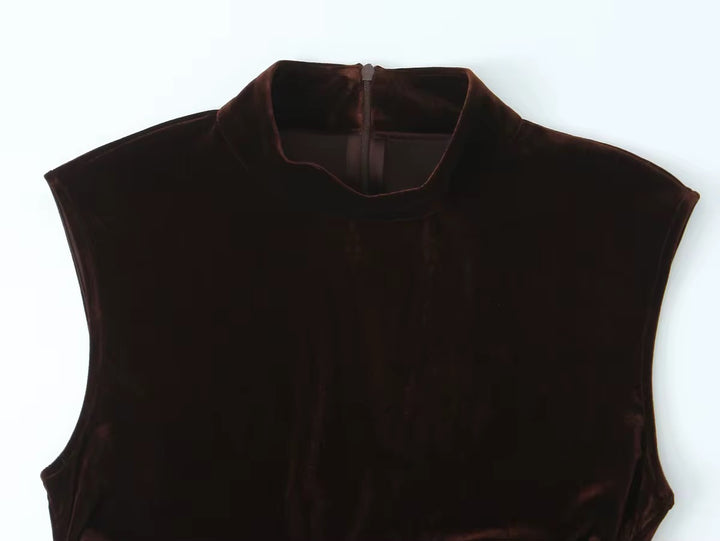 Velvet Brown Bodycon Dress with Lace Trim