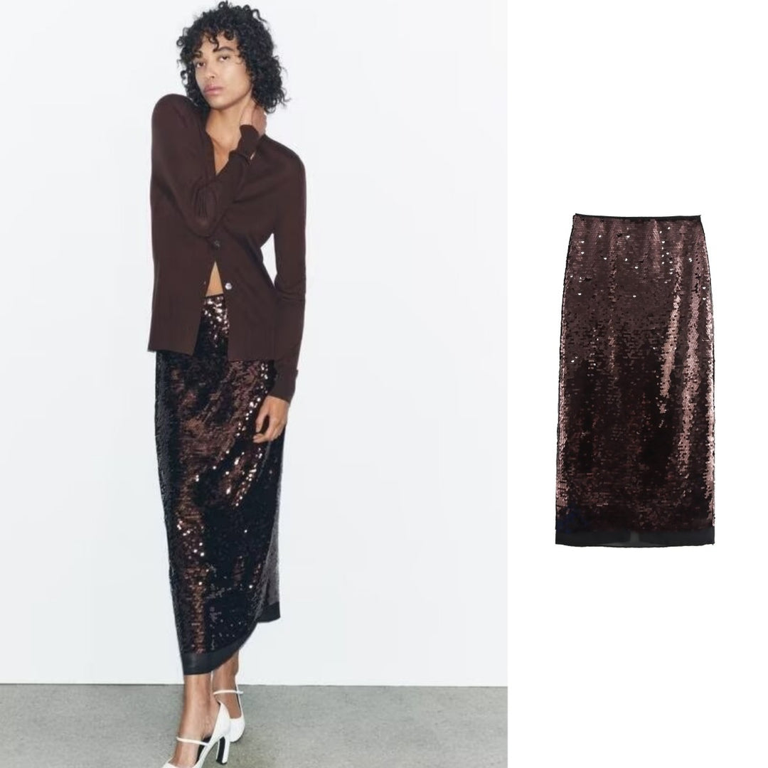 Sequined midi dressy skirt