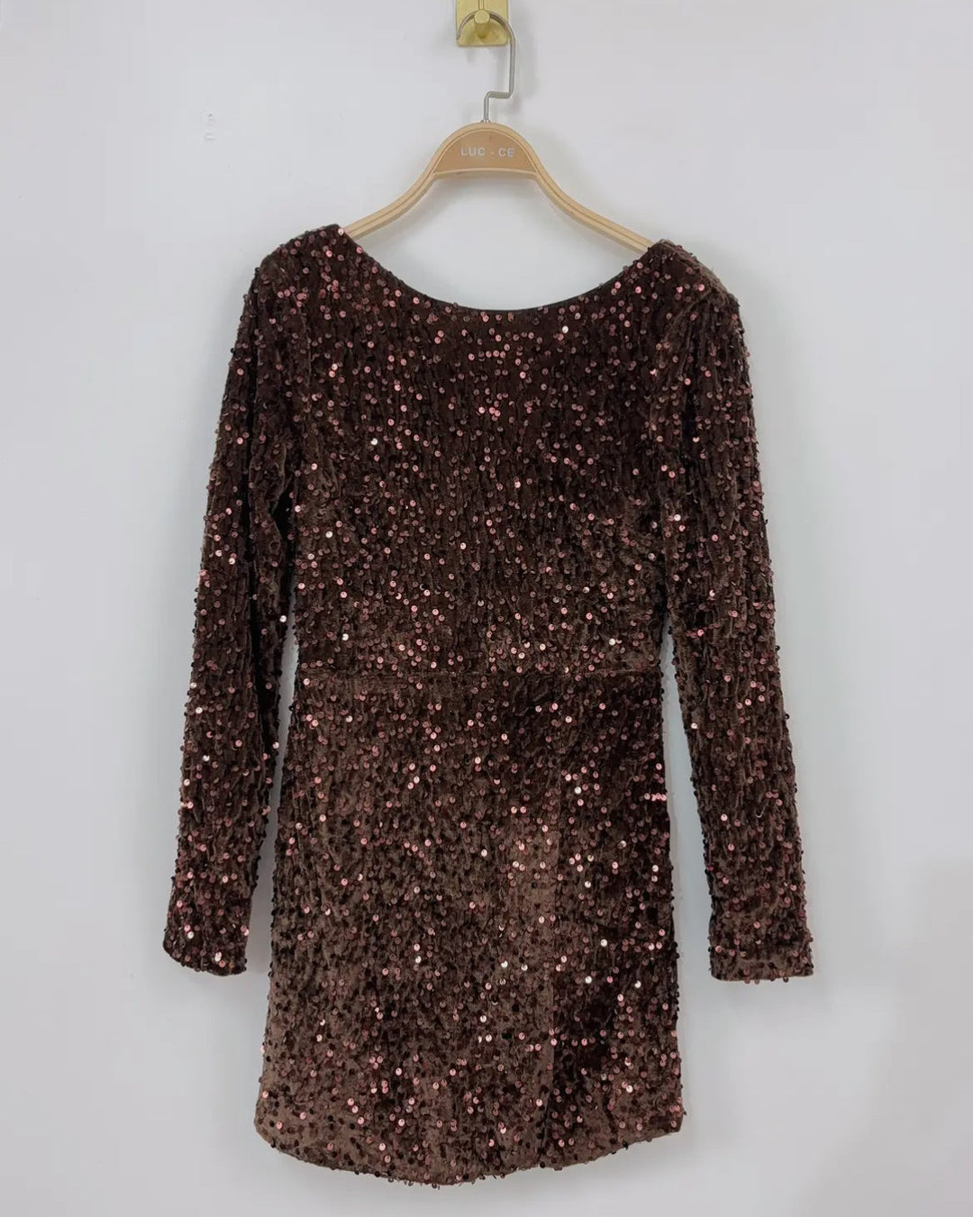 Sequin Velvet Mini Dress – Chocolate Bronze