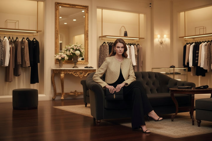 Cropped Gold Tweed Jacket