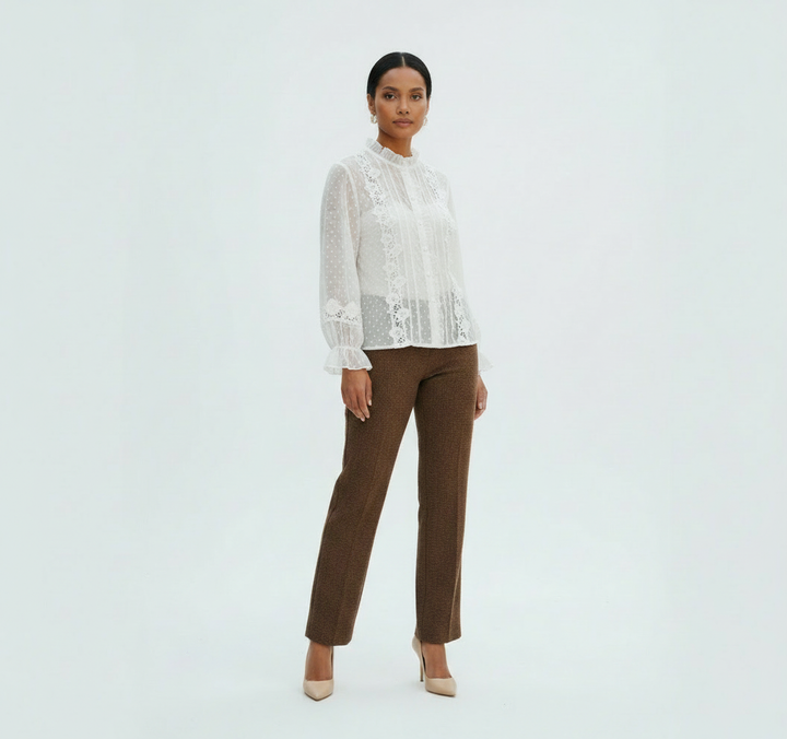 Lace Trimmed Swiss Dot Shirt