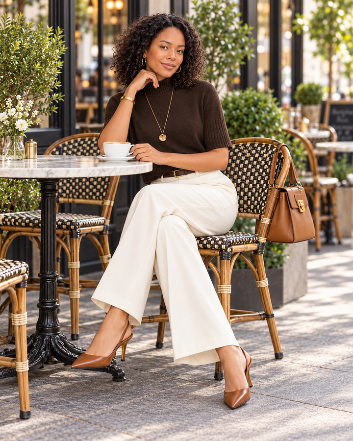 Ribbed Trim High Neck Short Sleeve Casual Sweater