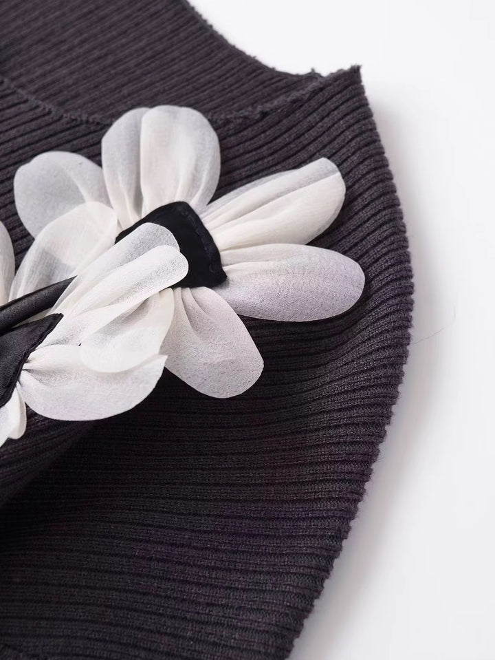 Purple Ribbed Cardigan W/ White Floral Accent