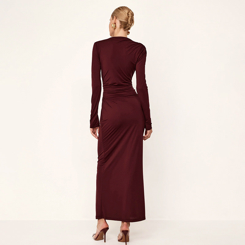 Long sleeved maxi dress with pleated sides