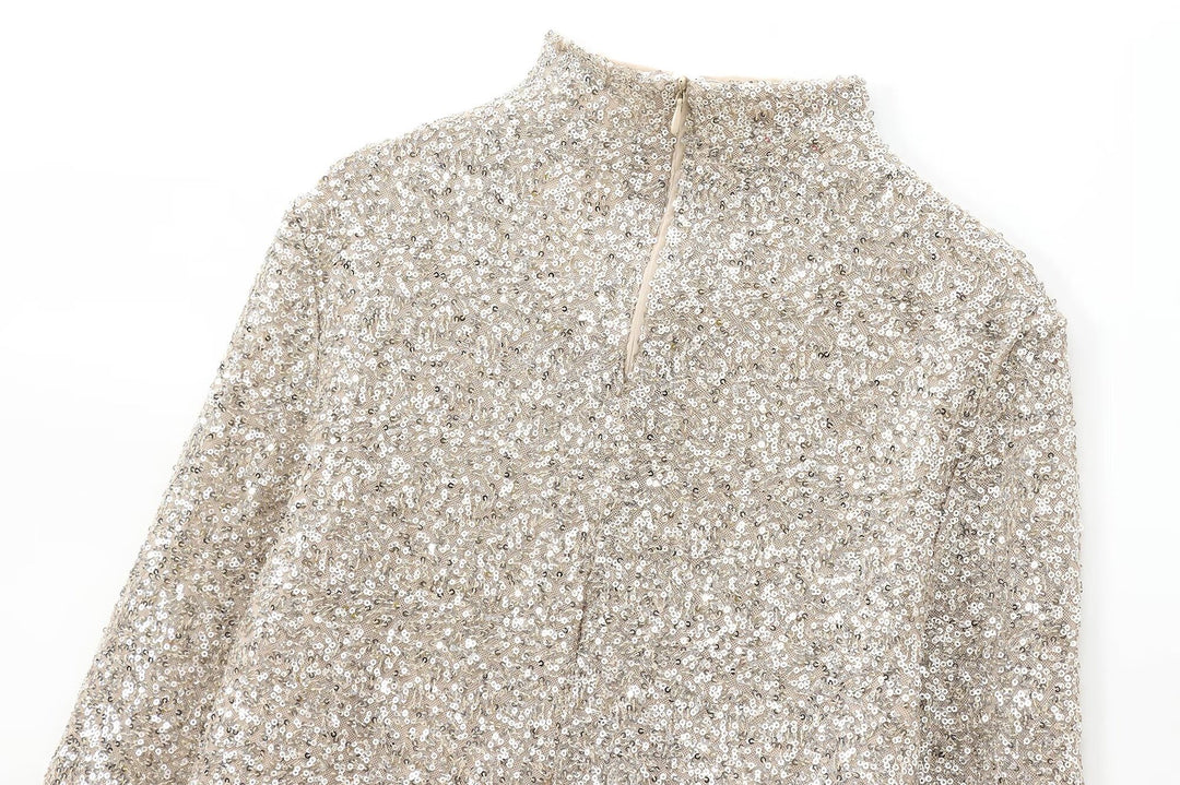 Silver Long sleeved sequin top