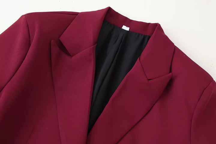 Burgundy Feather-Trim Blazer