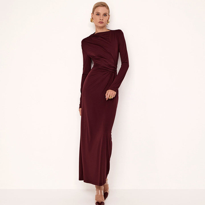 Long sleeved maxi dress with pleated sides