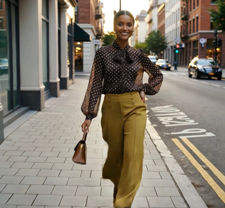 Wide-Leg Button-Decorated Pants