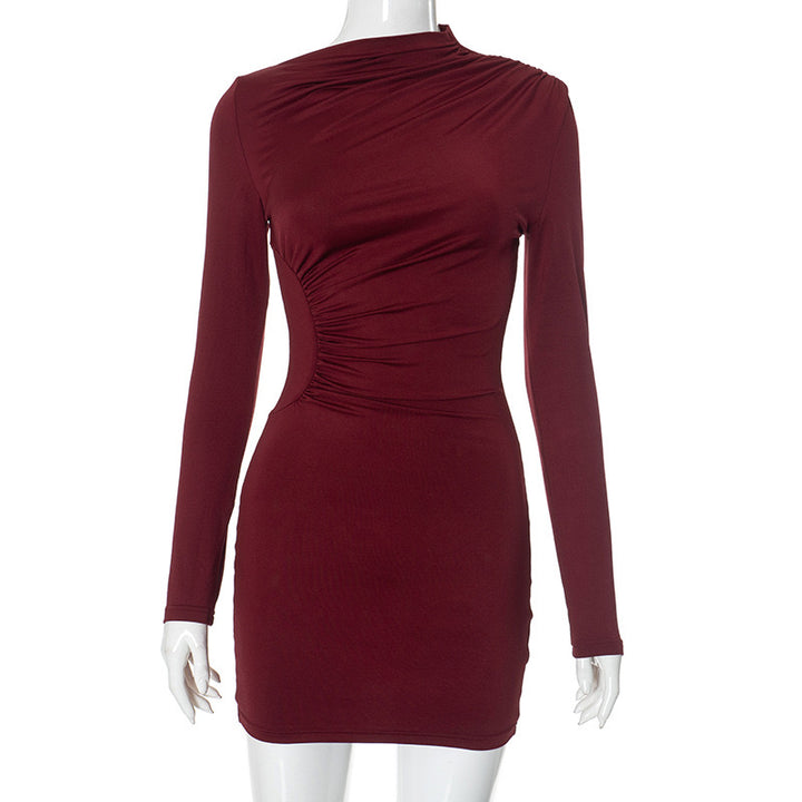 Chic long sleeved burgundy party dress