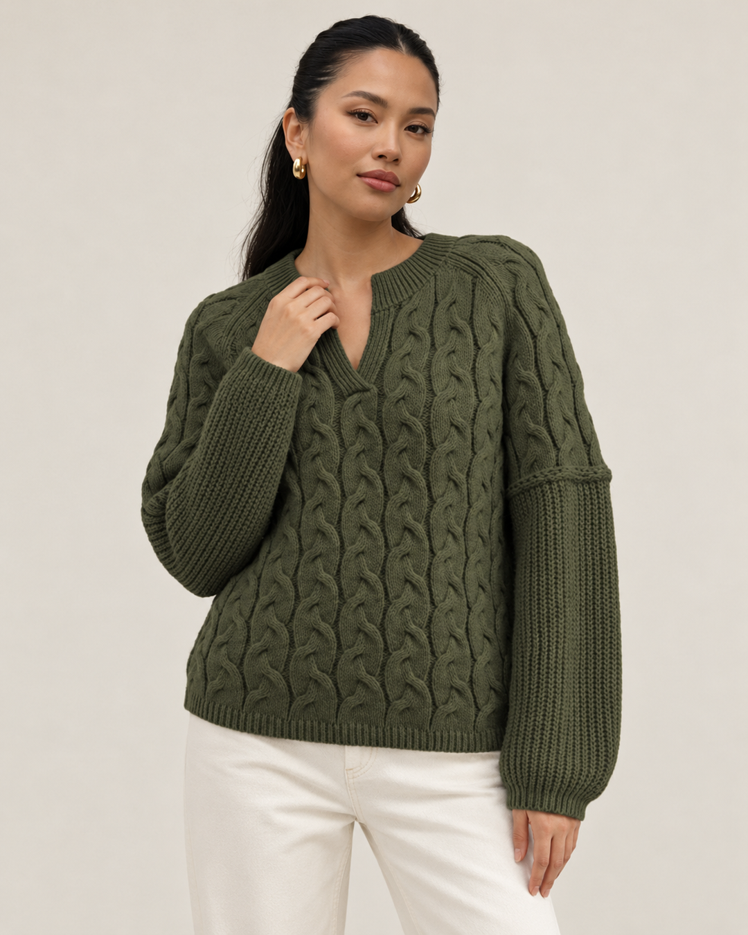Cable-Knit Dropped Shoulder Sweater