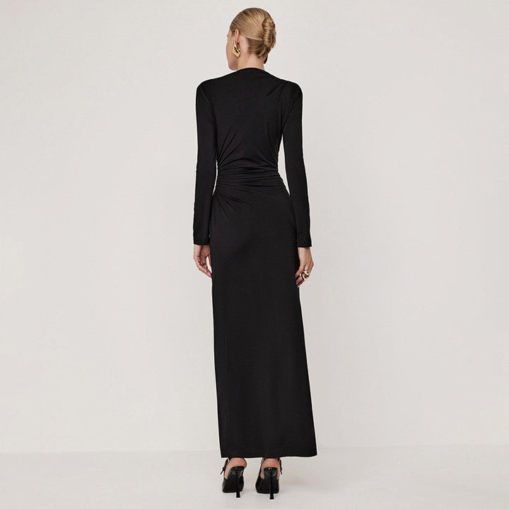 Long sleeved maxi dress with pleated sides