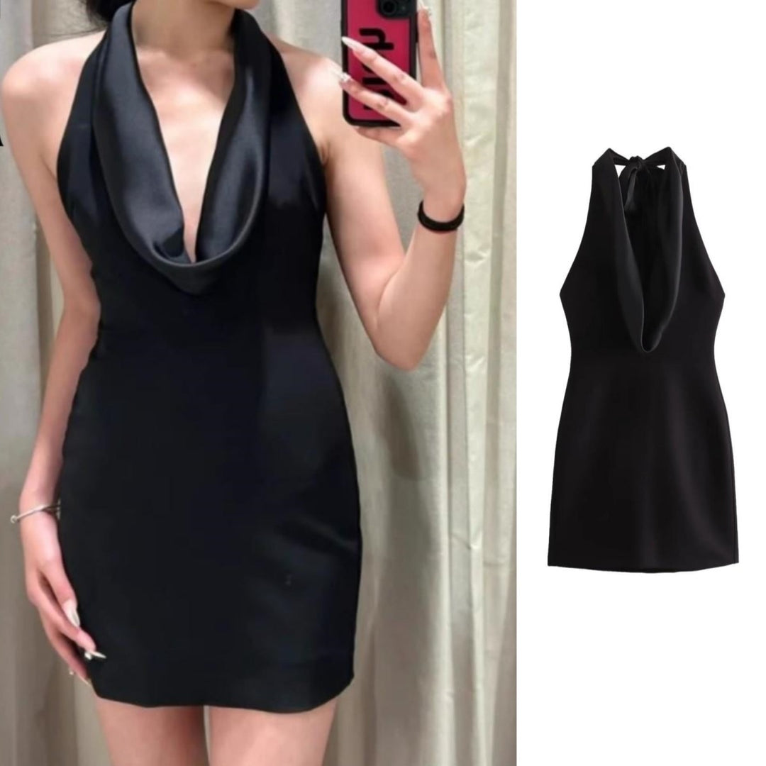Halter Drape-Back Mini Dress