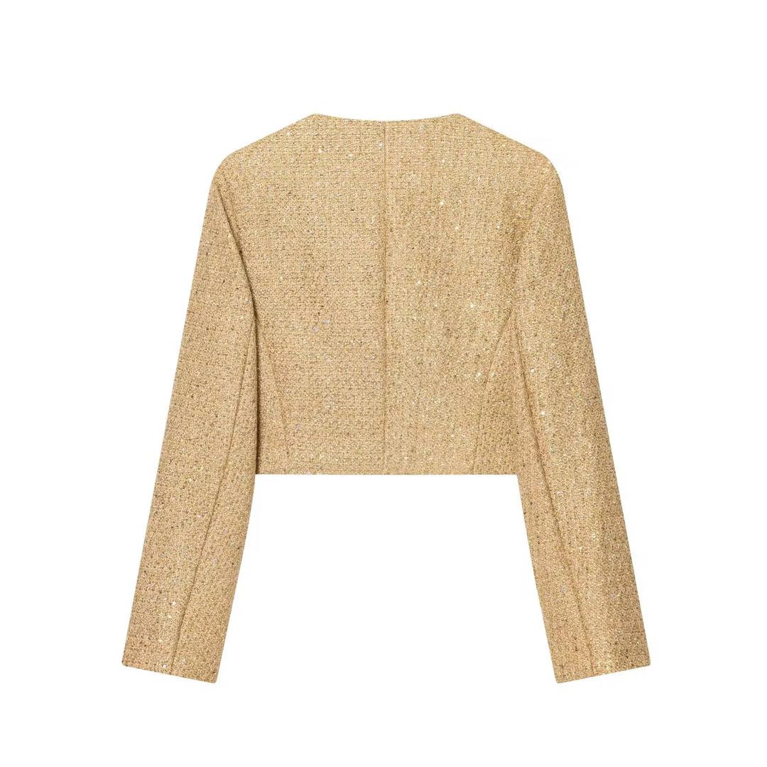 Cropped Gold Tweed Jacket
