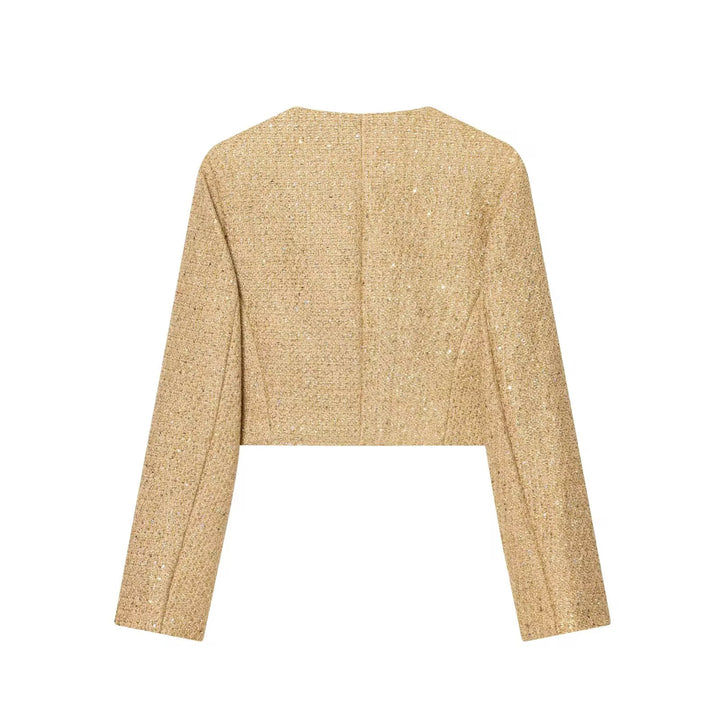 Cropped Gold Tweed Jacket