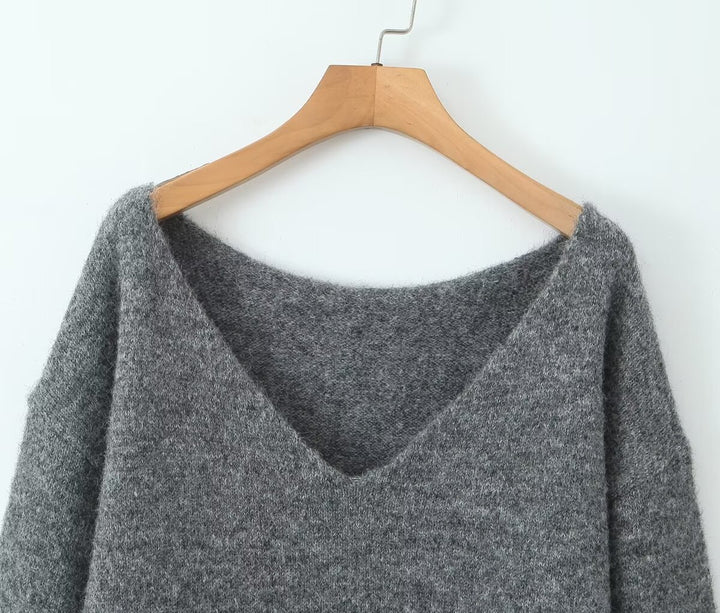 Knitted sweater top and bottom set in grey