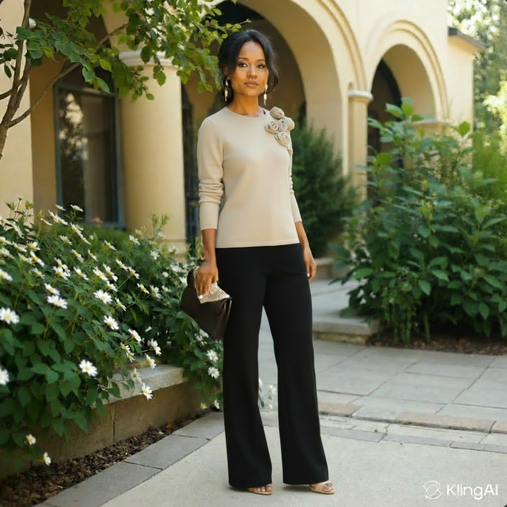 Rose Detail Long Sleeve Knit Top