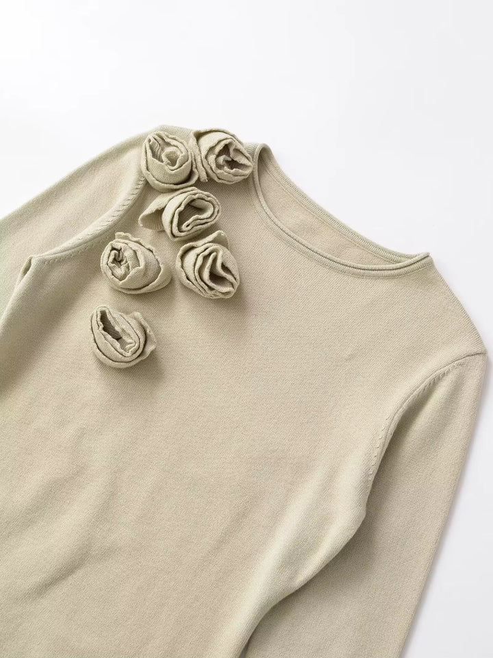 Rose Detail Long Sleeve Knit Top
