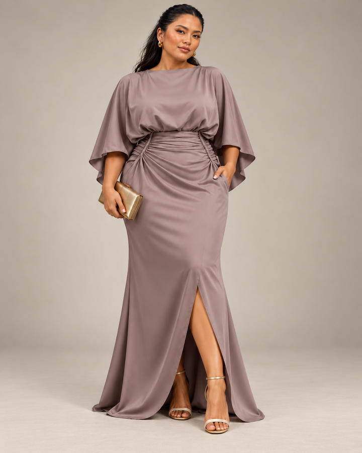 Ruched Waist Maxi Dress with Pockets