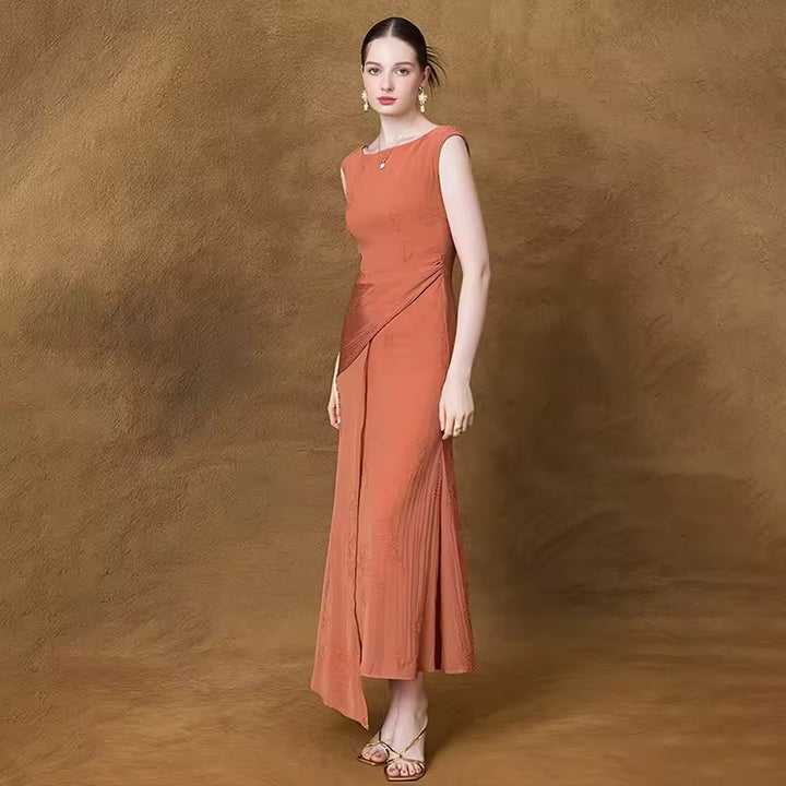 Rust Elegance Draped Midi Dress