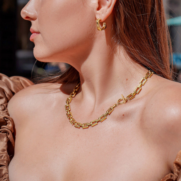 14k Gold Lock Square Necklace