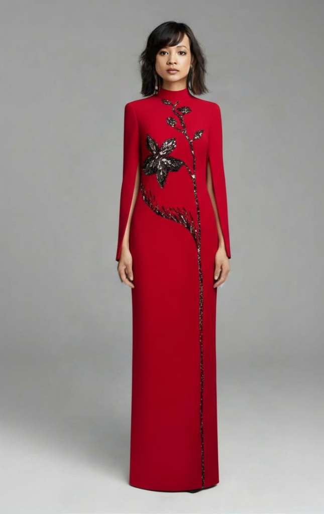 Red Sequin Embellished Maxi Dress