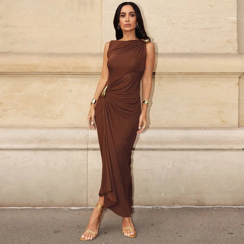 Sleeveless High Waist Ankle Length dress