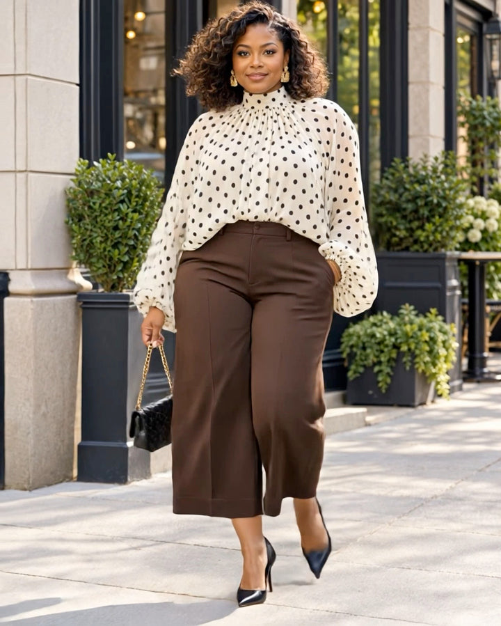 Polka Dot Balloon Sleeve Blouse