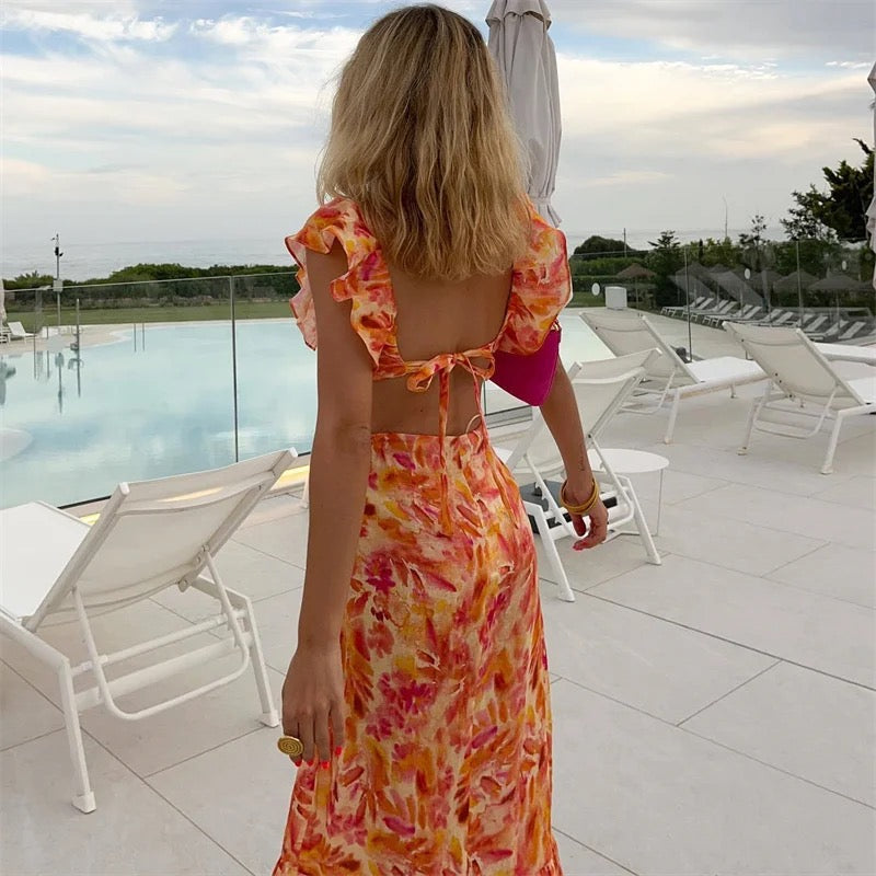 Floral printed cut out summer dress