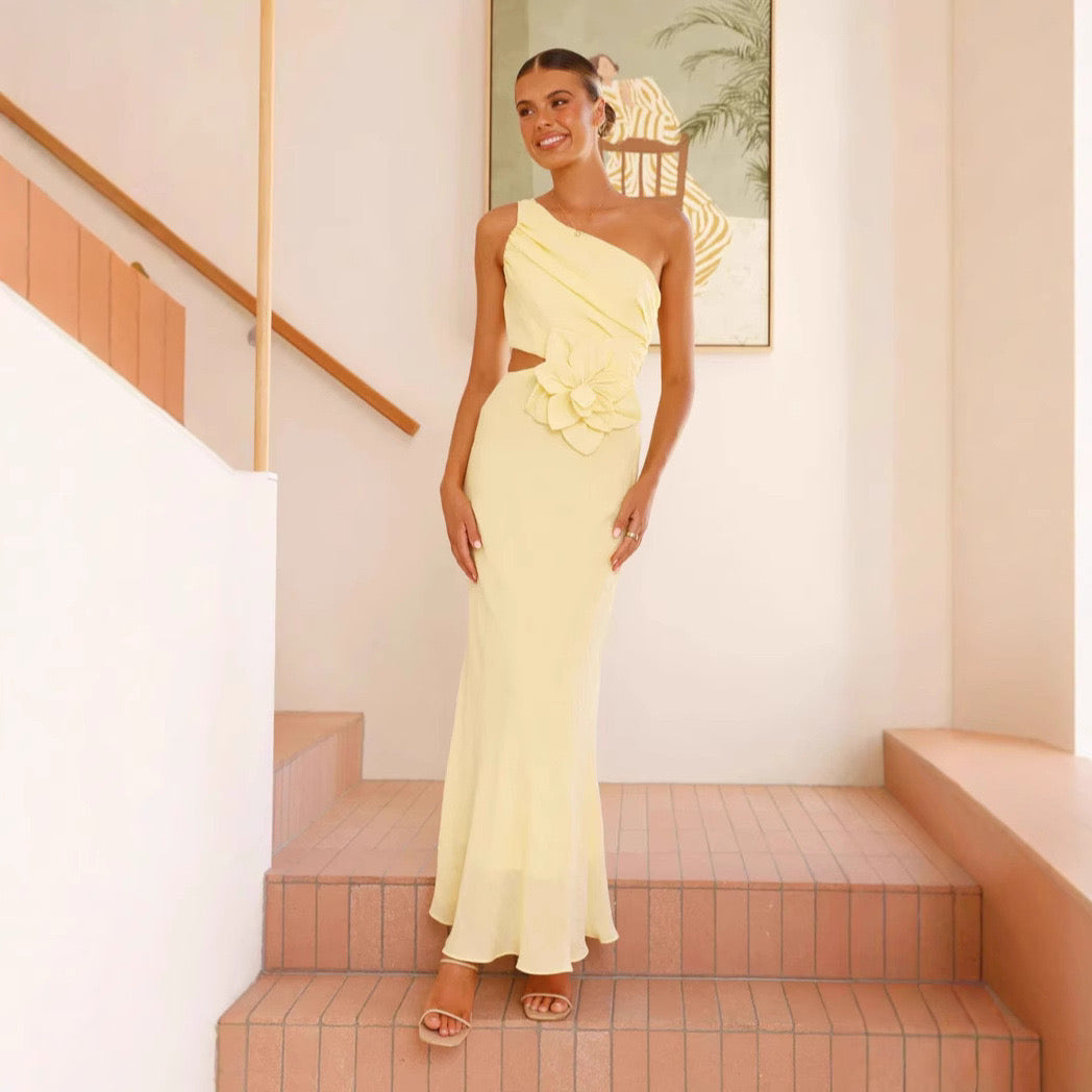 Pastel color cut out wedding dress