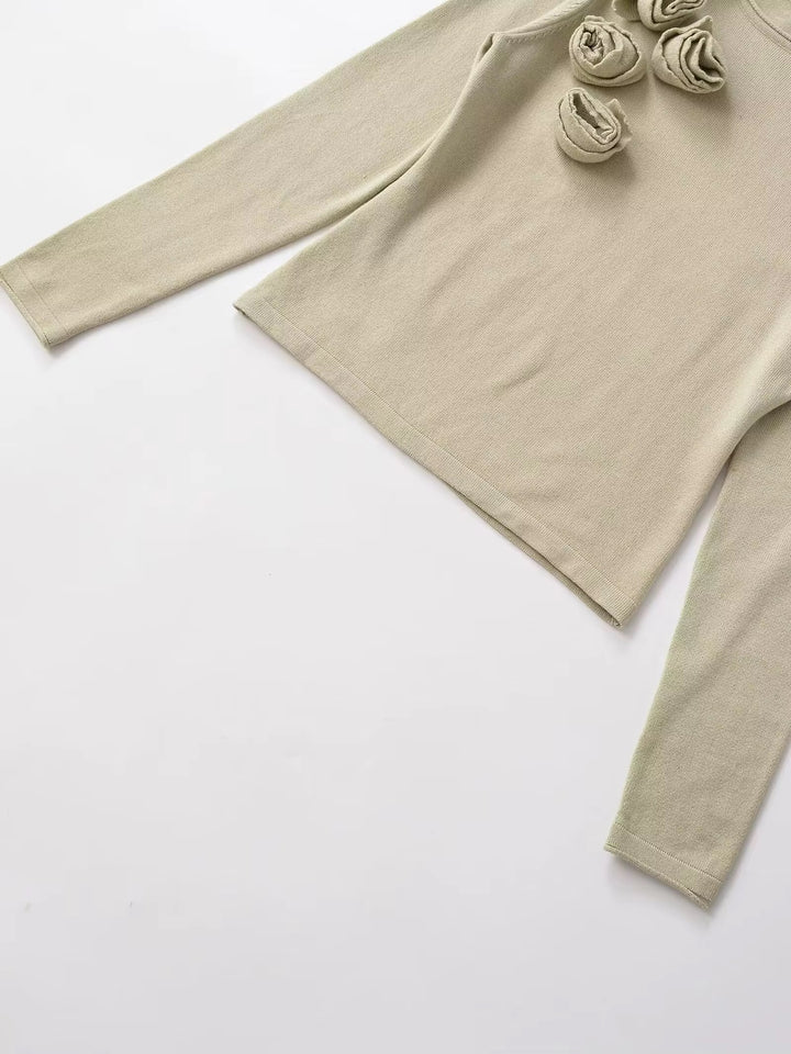 Rose Detail Long Sleeve Knit Top