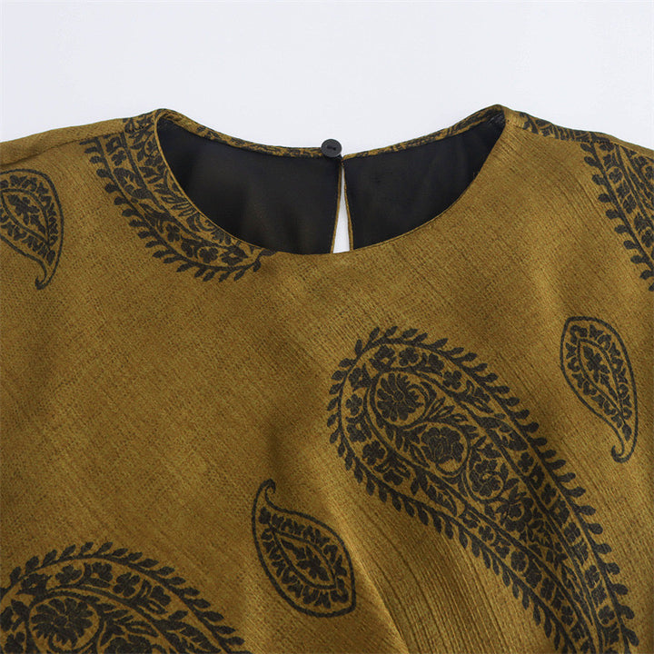 Paisley Print Twisted Knot Maxi Dress in Olive Green