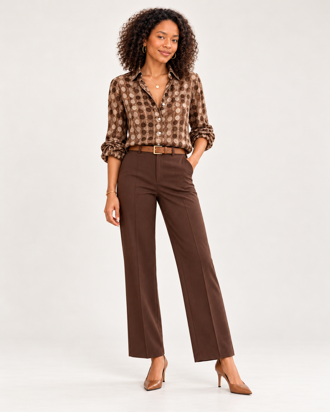 Full Size Circle Pattern Long Sleeve Shirt Plus Size