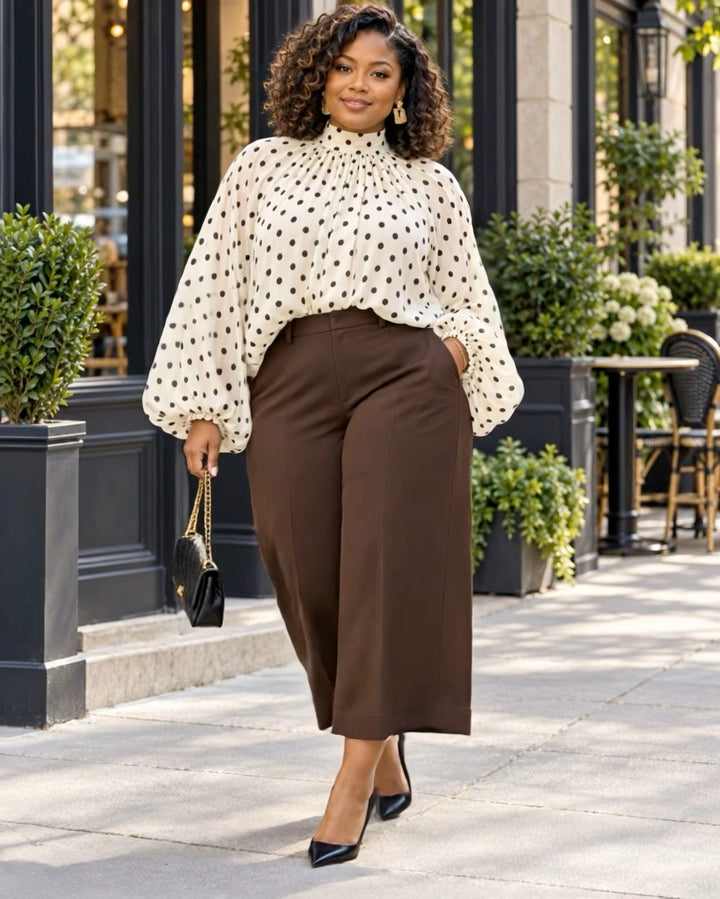 Polka Dot Balloon Sleeve Blouse