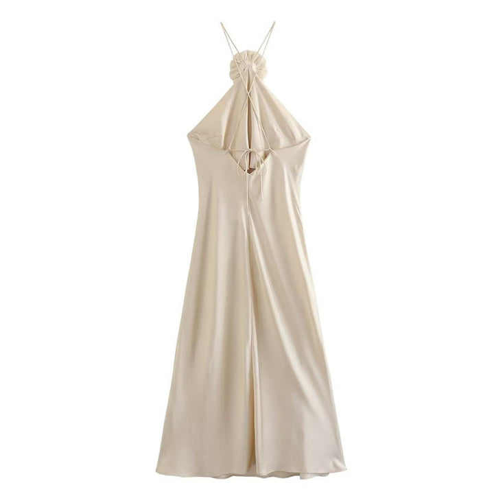 New French Style Satin Halter Dress