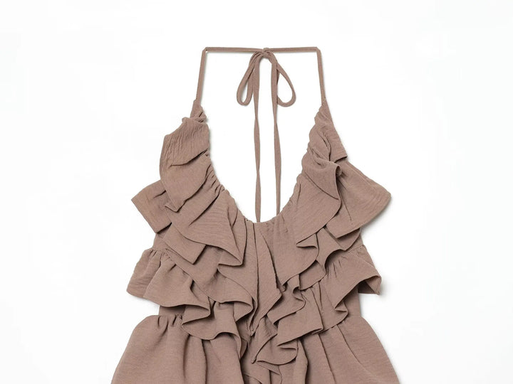 Halter Neck Layered V-Neck Dress