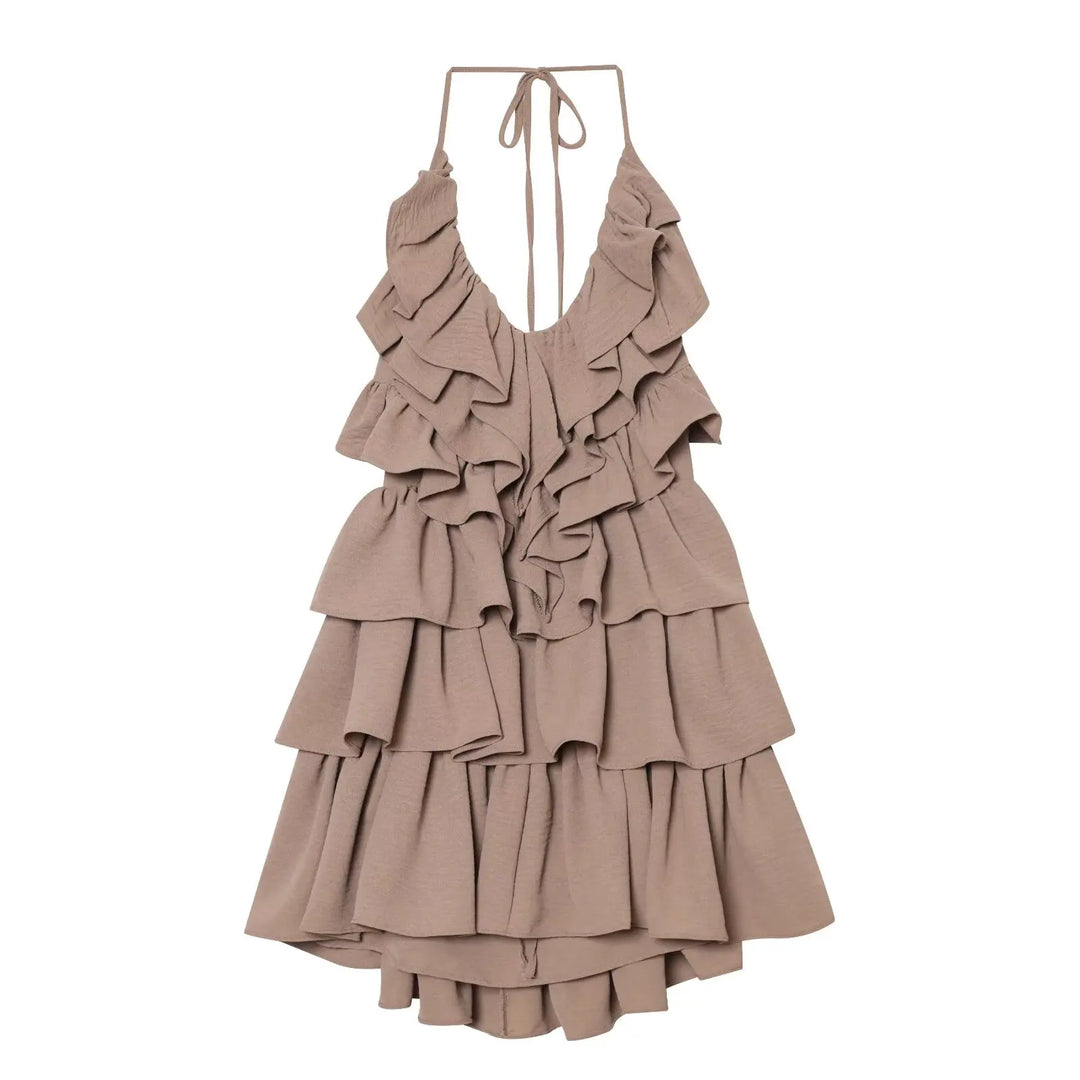 Halter Neck Layered V-Neck Dress