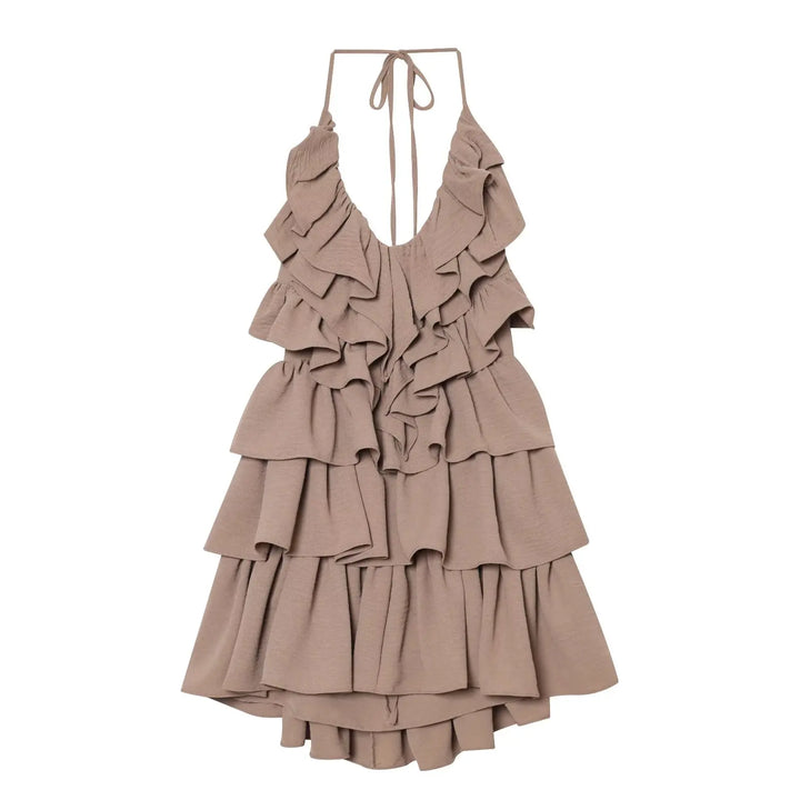 Halter Neck Layered V-Neck Dress