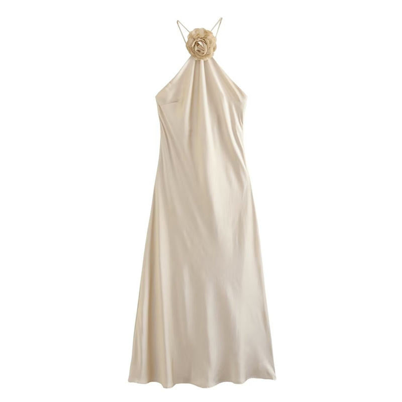 New French Style Satin Halter Dress