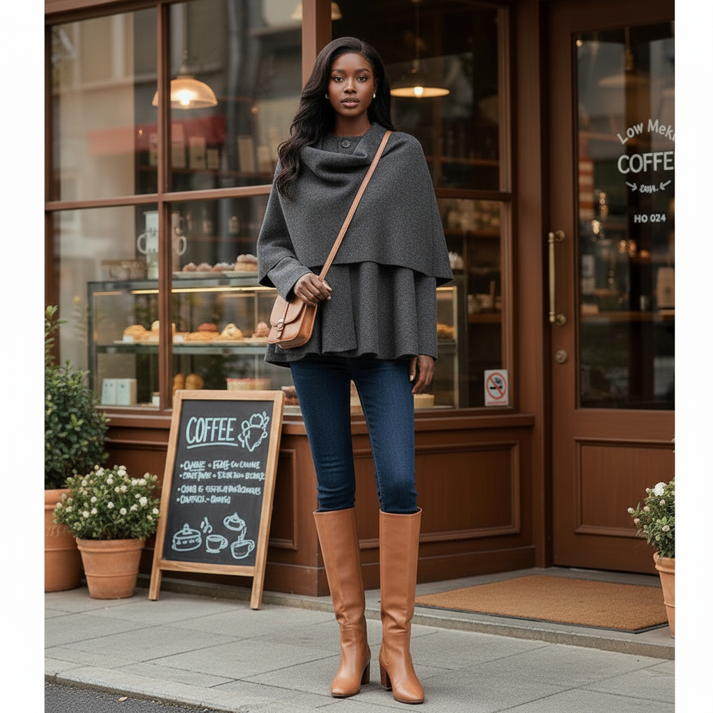 Dark Grey coat with asymmetrical scarf